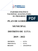 Plan de Gobierno Municipal Distrito de Luya 2019 - 2022: Partido Político Nacional Alianza para El Progreso
