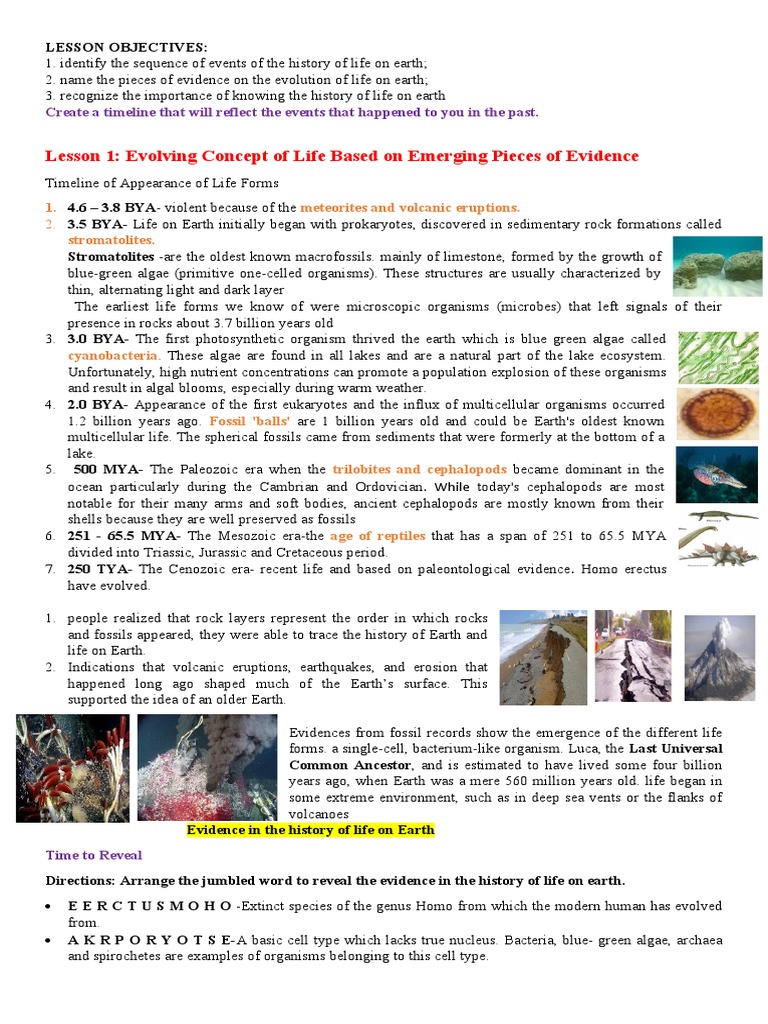 LESSON 1 Evolving Concept of Life Based On Emerging Pieces of Evidence