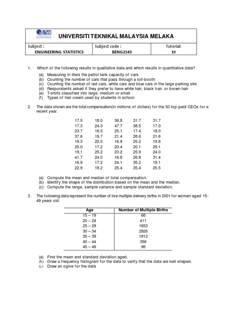 Universiti teknikal malaysia melaka engineering statistics beng2143 1