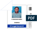 K Madan Babu 2568932: Cognizant Technology Solutions India PVT - LTD