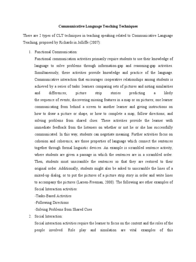 Clt Principles And Techniques , English Language Teaching: Approaches ...