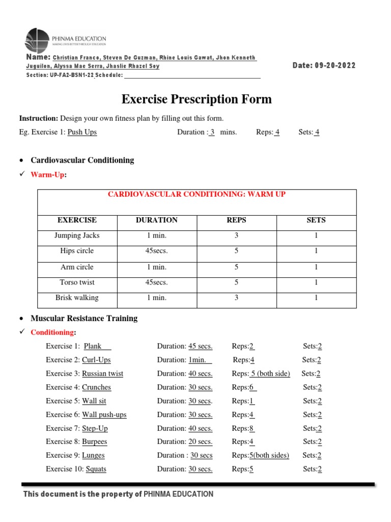 Module 5 Revision of Exercise Prescription PDF Clinical Medicine