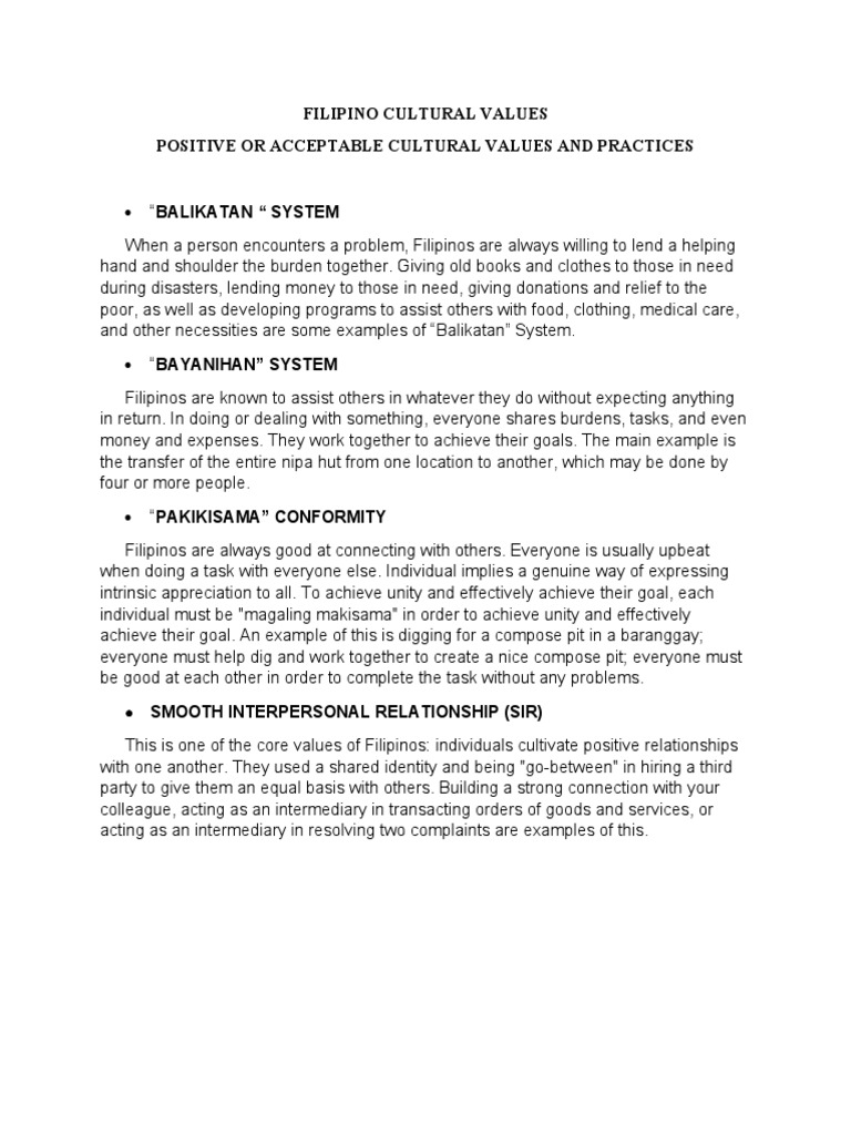Filipino Cultural Values Explained | PDF | Wellness | Lifestyle