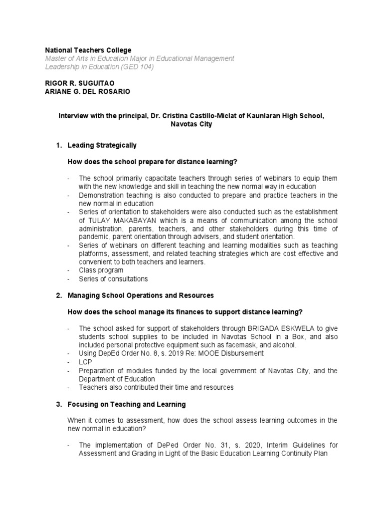 Master of arts in education major in educational management leadership