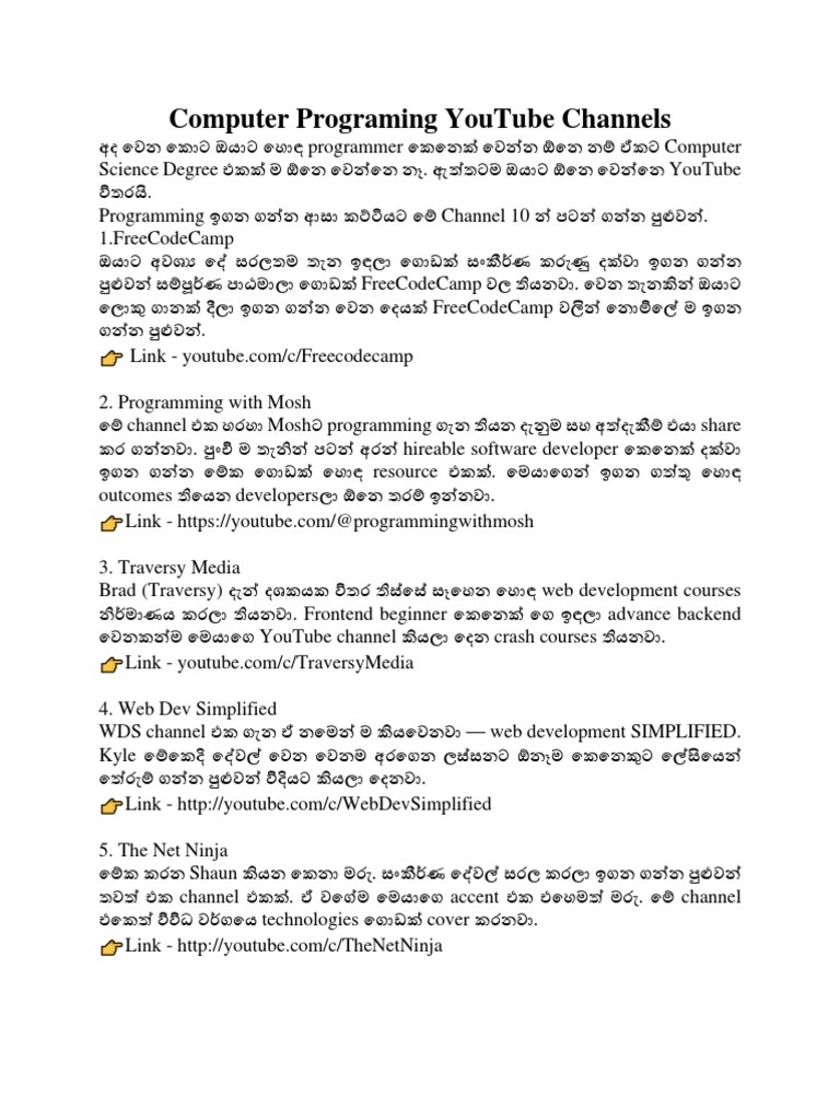 Computer Programing YouTube Channels PDF