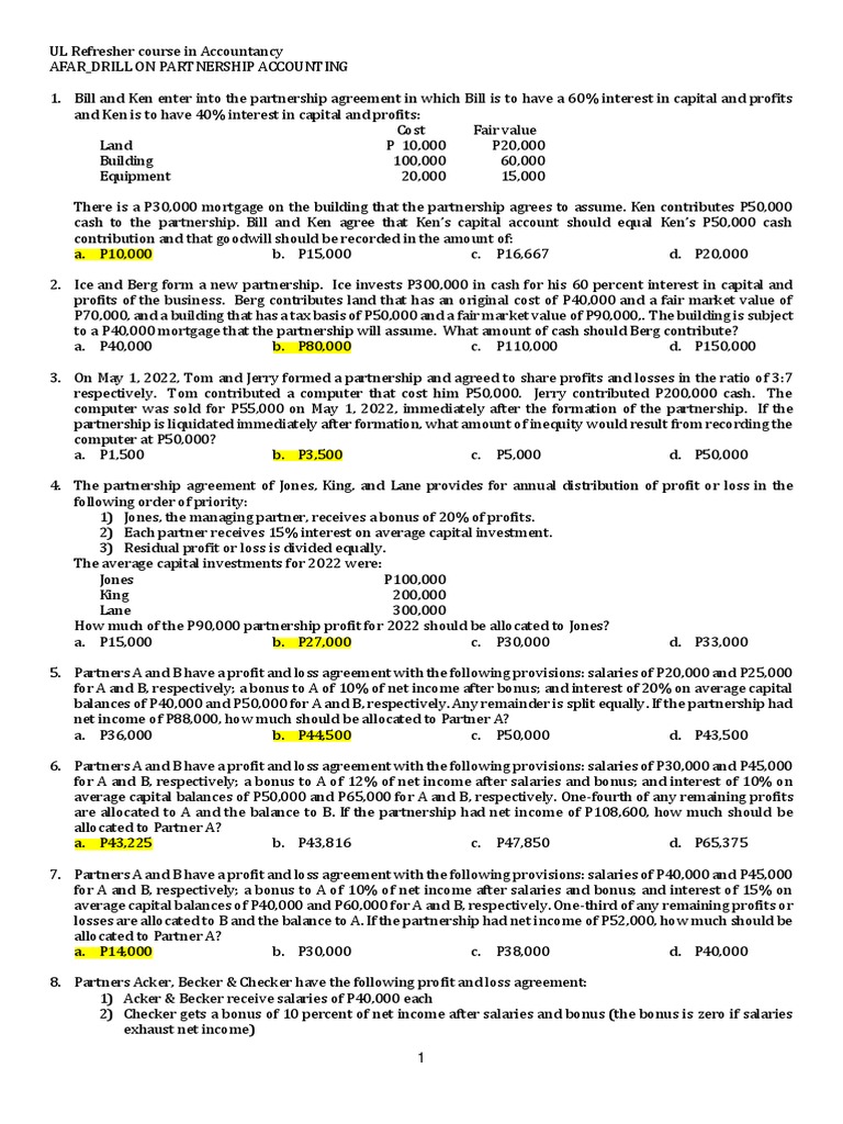 Partnership Accounting Scenarios | PDF | Book Value | Equity (Finance)