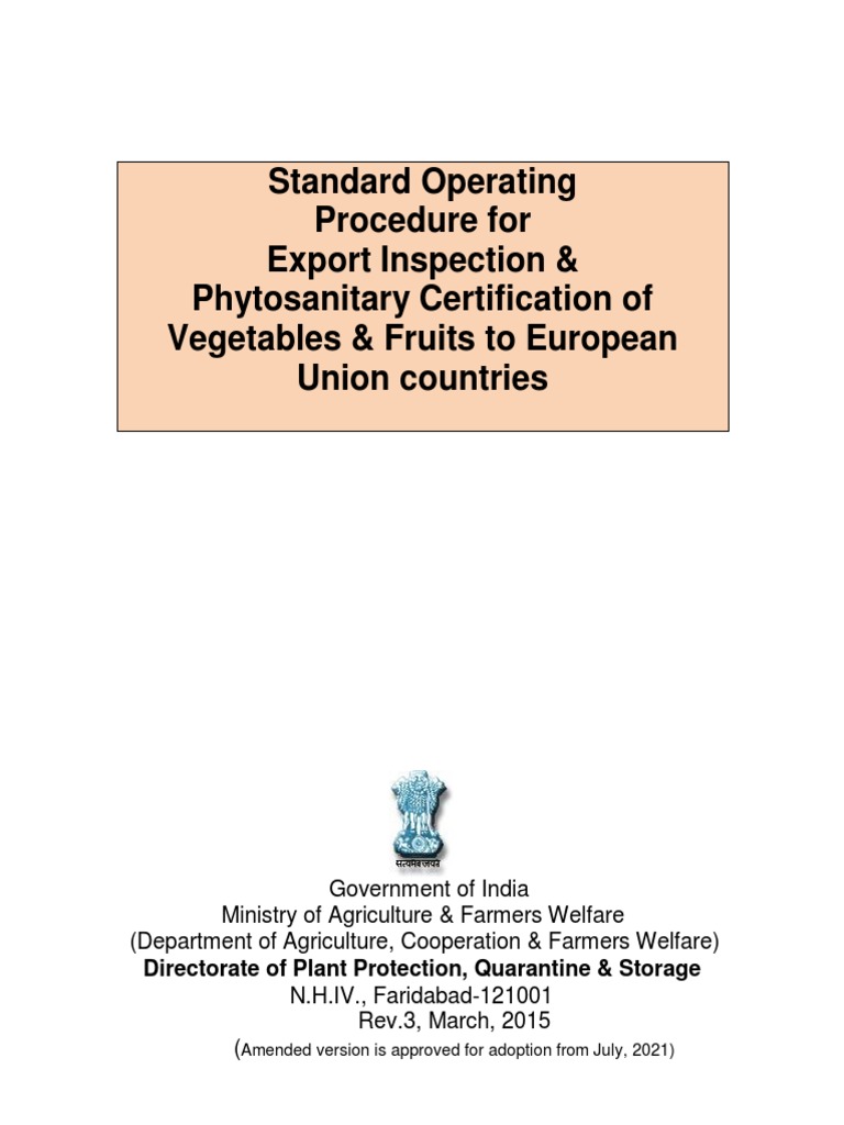 Export SOP for EU Fruit & Vegetable Certification | PDF | Sampling ...