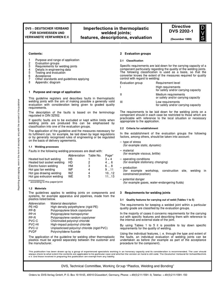 DVS 2202-1: Thermoplastic Welding Guide | PDF | Pipe (Fluid Conveyance ...
