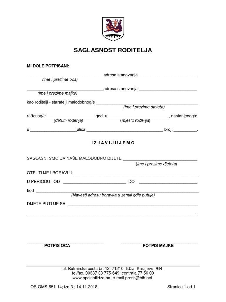14 - Saglasnost Roditelja | PDF