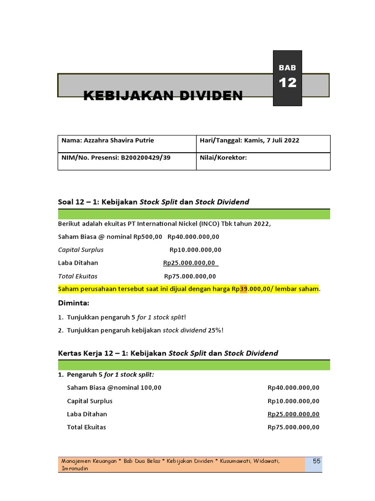 Contoh Kebijakan Dividen dan Stock Split | PDF