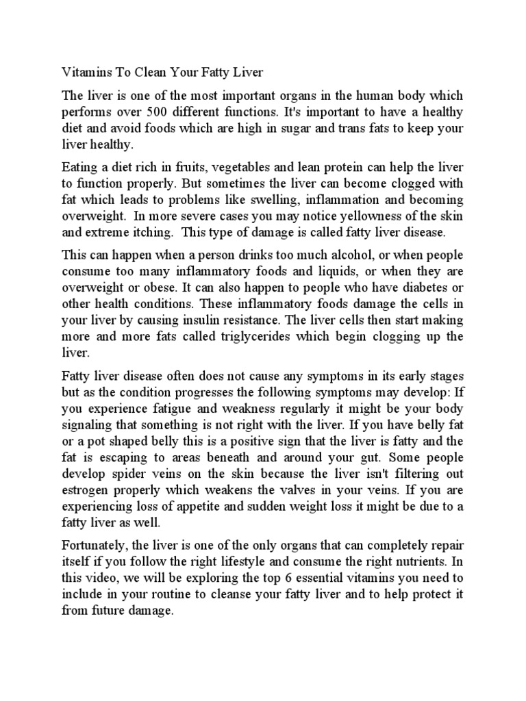 Vitamins To Clean Your Fatty Liver Download Free Pdf Obesity Vitamin