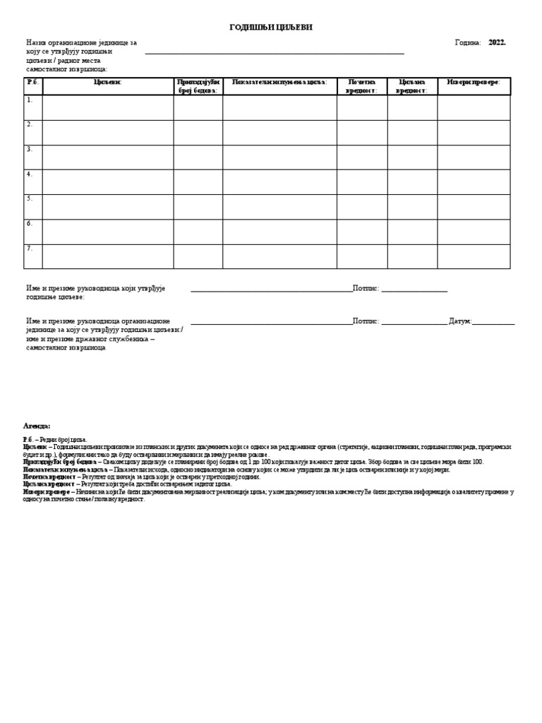 Формулар за циљеве - НОВИ | PDF
