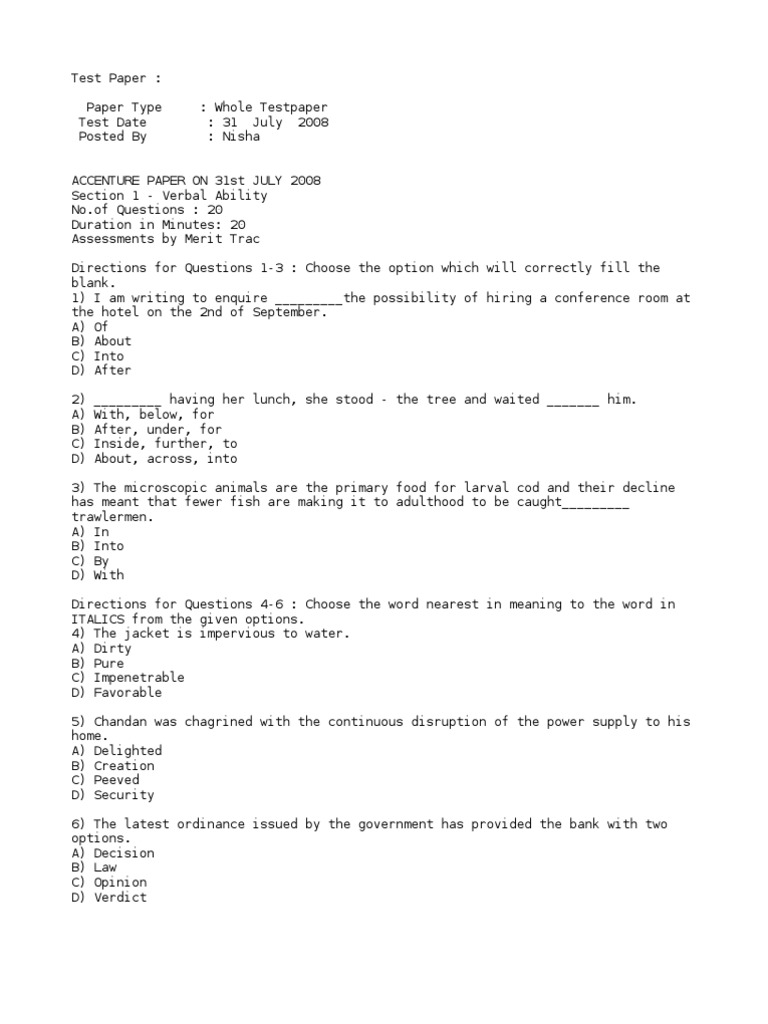 Accenture Test Paper - July 31, 2008 | PDF | Microprocessor | Central ...