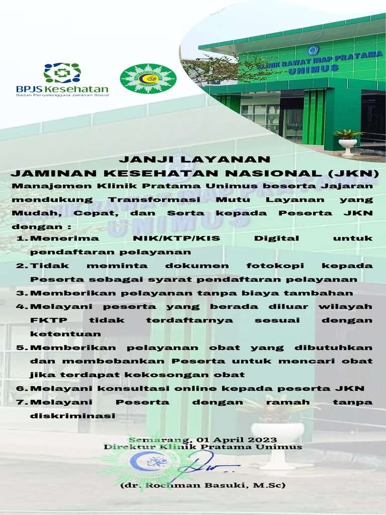 Janji Layanan Jaminan Kesehatan Nasional (JKN) : Direktur Klinik ...