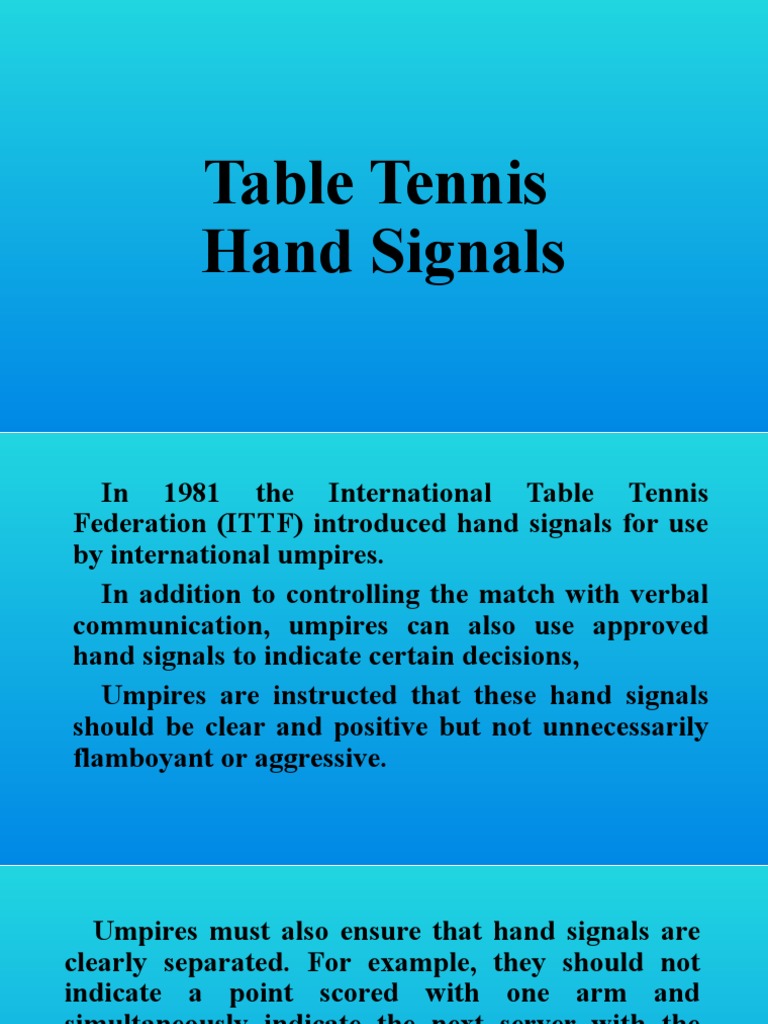 Table Tennis Hand Signals PDF Hand Games Of Physical Skill