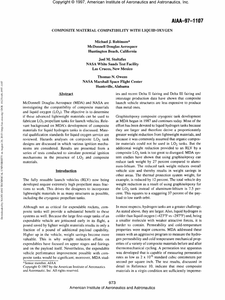MATERIAL COMPATIBILITY WITH LIQUID OXYGEN