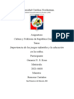 Universidad Católica Nordestana.: Importancia de Los Juegos Infantiles y La Educación en Los Niños