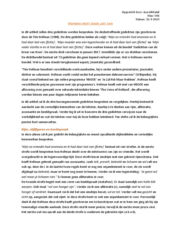 Hofman Heeft Daar Last Van Definitieve Versie PDF