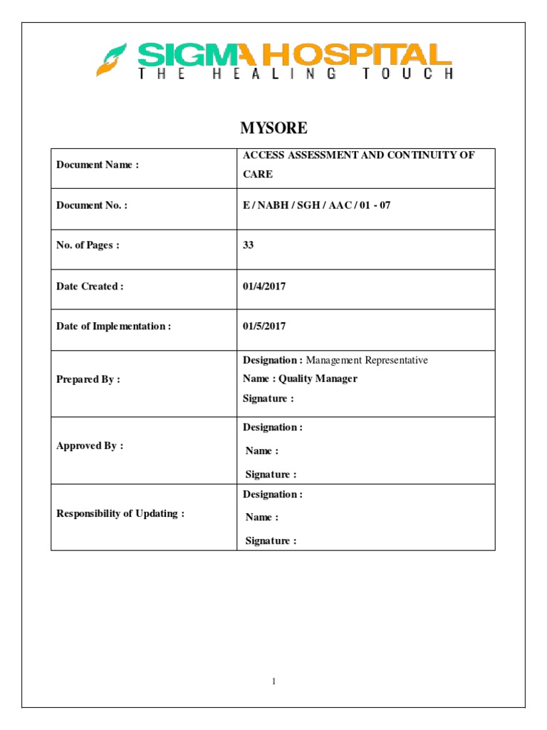 Access Assessment and Continuity of Care PDF Patient Hospital