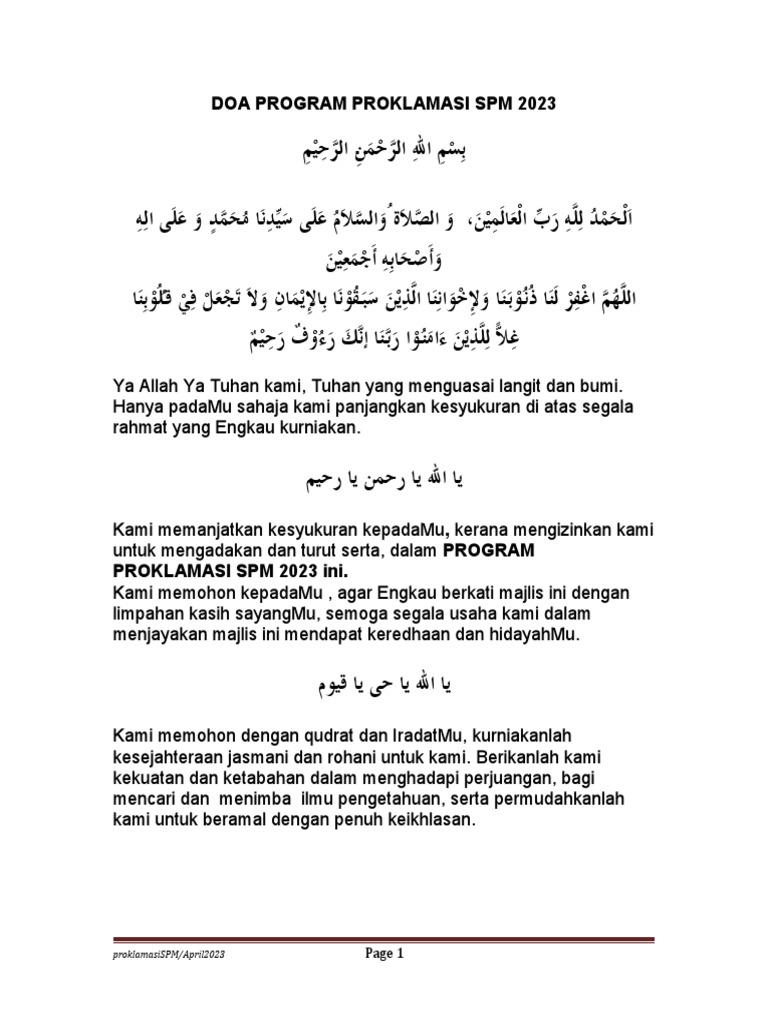 Doa Proklamasi Spm 2023 Pdf