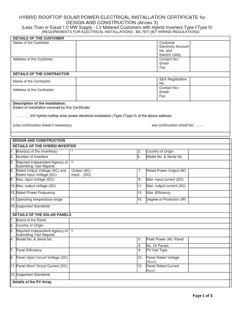 Hybrid Rooftop Solar Installation Certificate | PDF | Power Inverter ...
