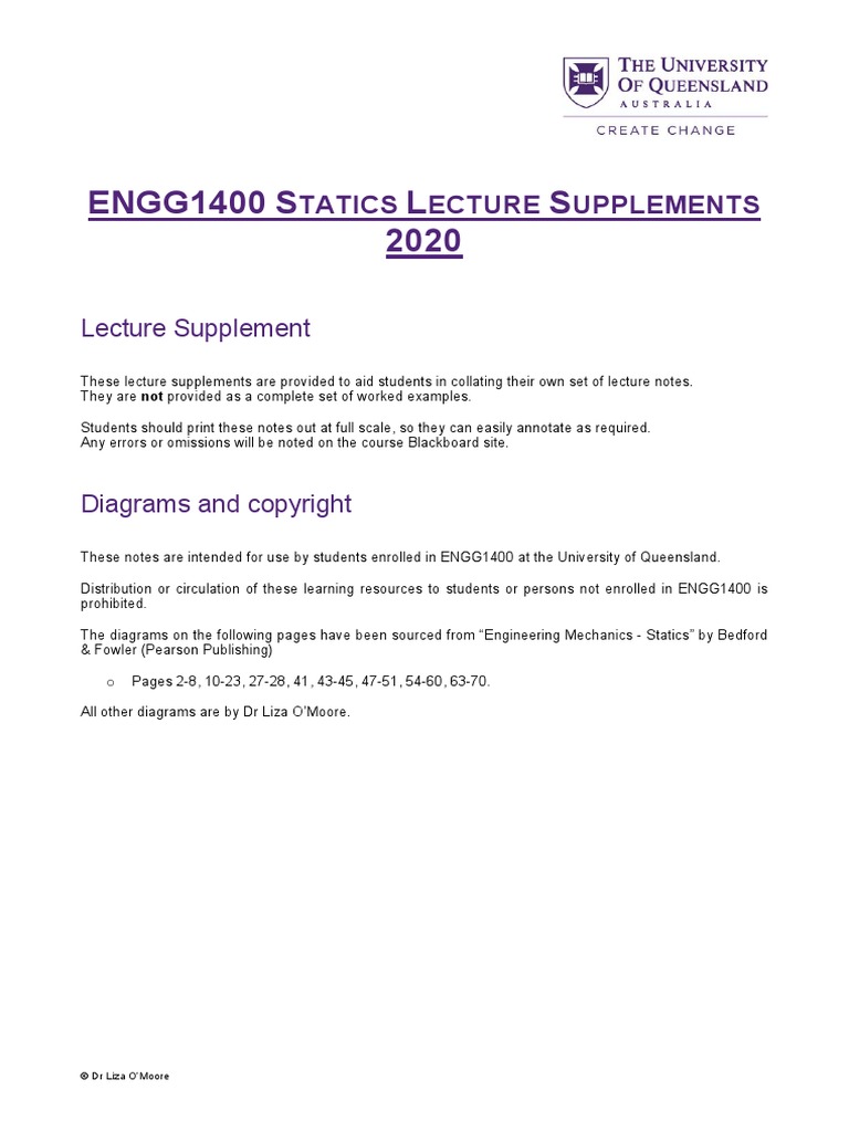 ENGG1400 Statics Worked Examples 2020 | PDF | Bending | Beam (Structure)