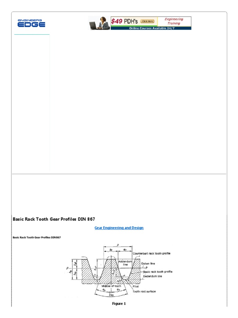 Basic Rack Tooth Gear Profiles DIN 867 Engineers Edge WWW