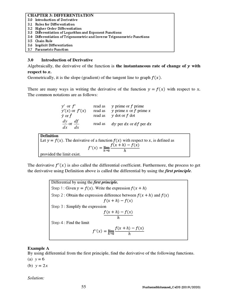 3.0 Introduction of Derivative: DX Dy DX DF | PDF | Derivative ...