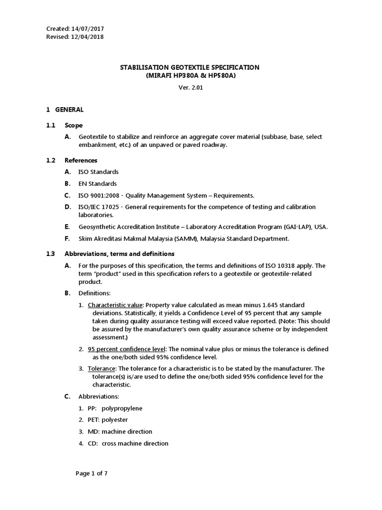 Mirafi Geotextile Stabilization Specs | PDF | Seam (Sewing) | Quality ...