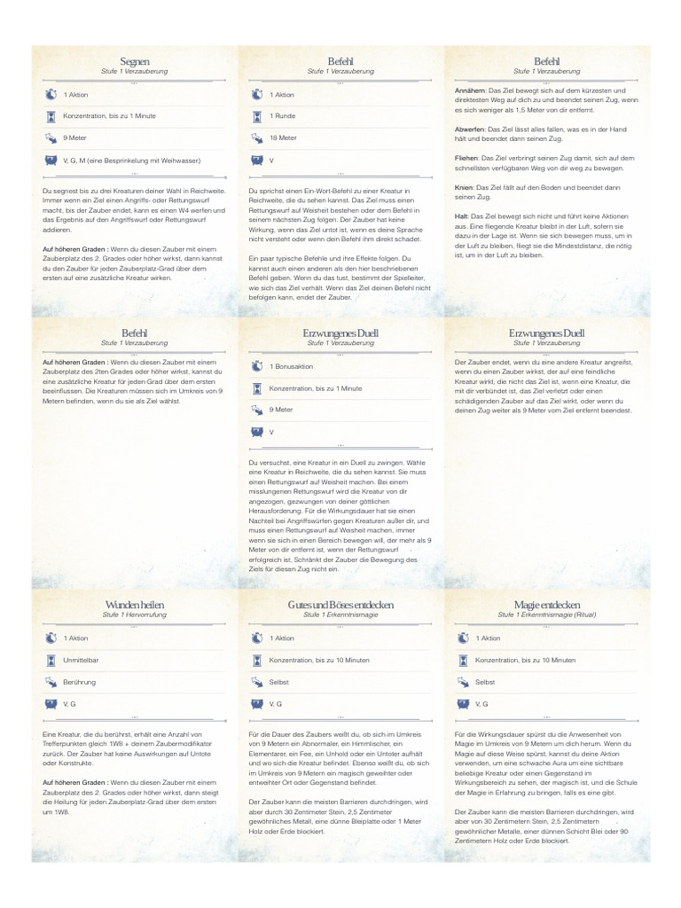 D&D Zauberkarten Paladin All A4 de PDF