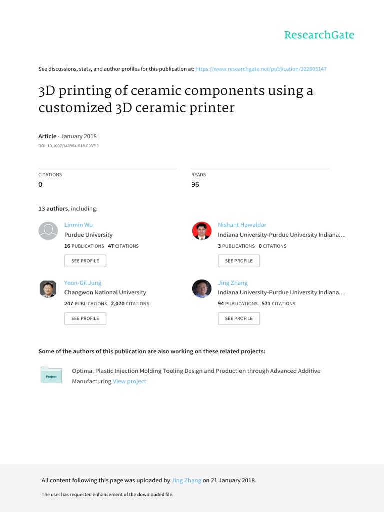 3D Printing of Ceramic Components Using A Customiz | PDF | 3 D Printing ...