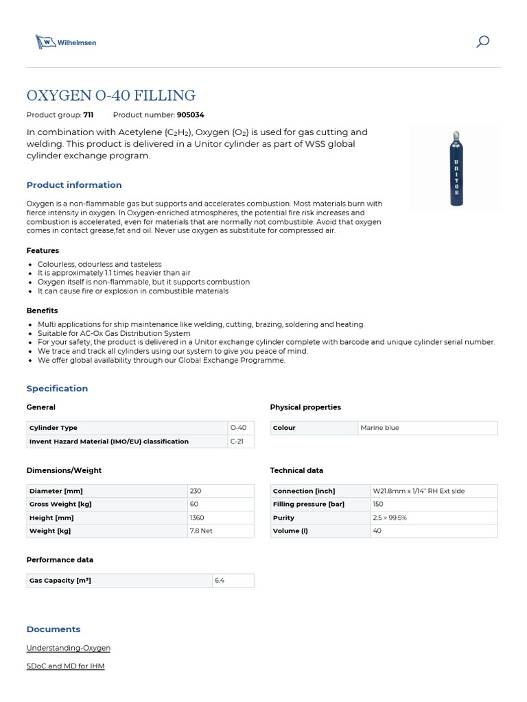 Unitor Oxygen O-40 Cylinder Overview | PDF | Oxygen | Gases