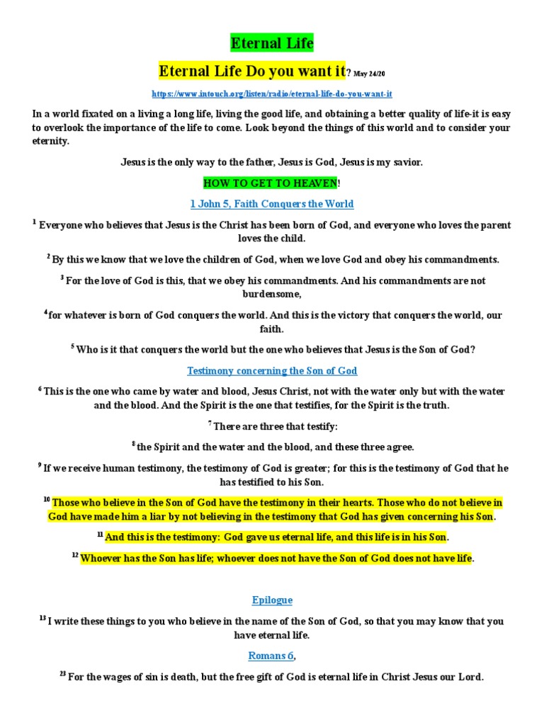 Eternal Life PDF Eternal Life (Christianity) Jesus