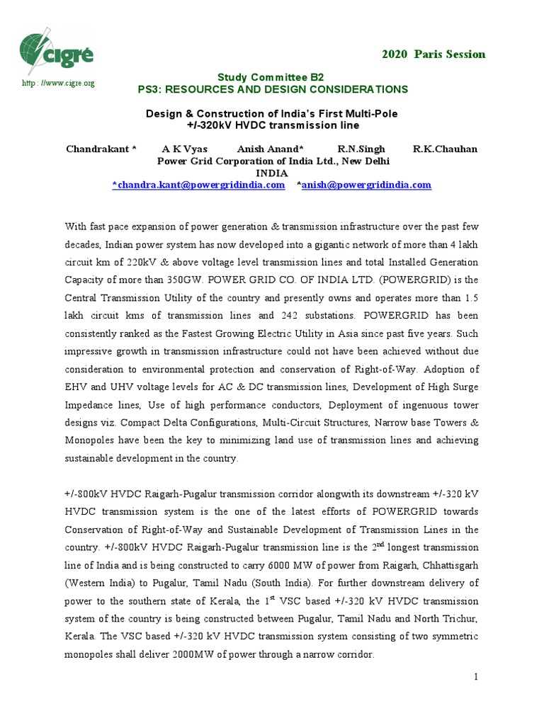 Cigre 2020 Synopsis Rev2 Pdf Electric Power Transmission High