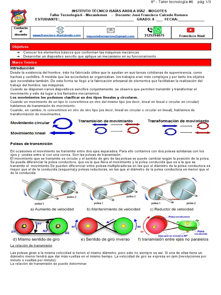 8 Taller Tecnología 6 Mecanismos Pdf Engranaje Máquinas