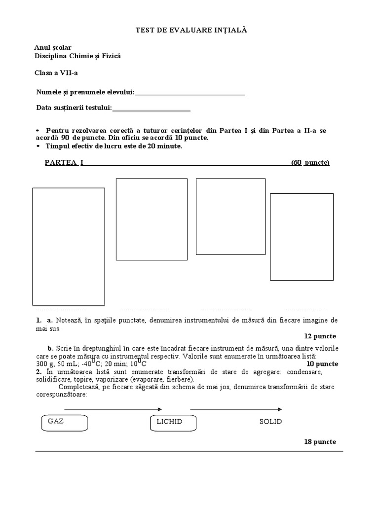 Chimie VII Test Initial 2020-2021 | PDF