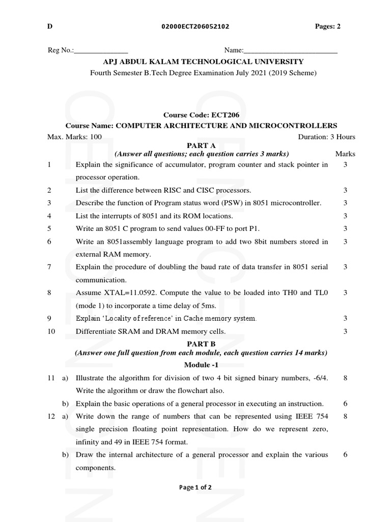 ECT206 Computer Architecture Exam Paper | PDF | Random Access Memory ...