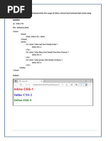 Practical 1: Develop and Demonstrate The Usage of Inline, Internal and External Style Sheet Using Css. Solution