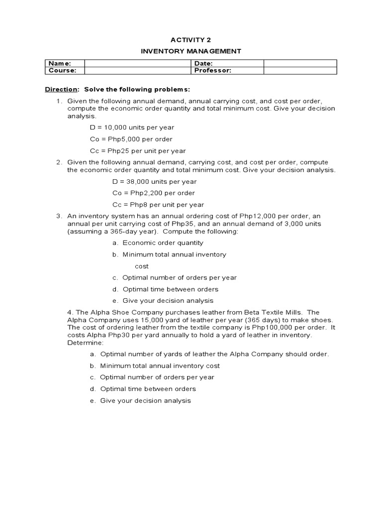 Inventory Management Problem Solutions | PDF