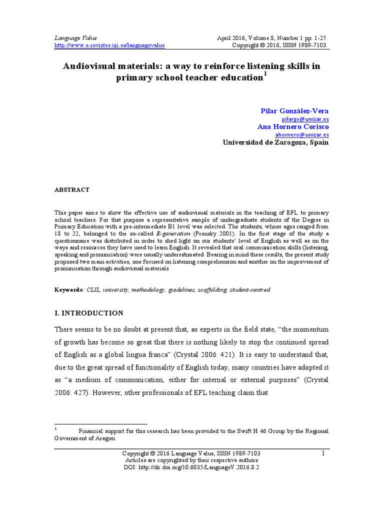 (X) Audiovisual Materials PDF Reading Comprehension Communication