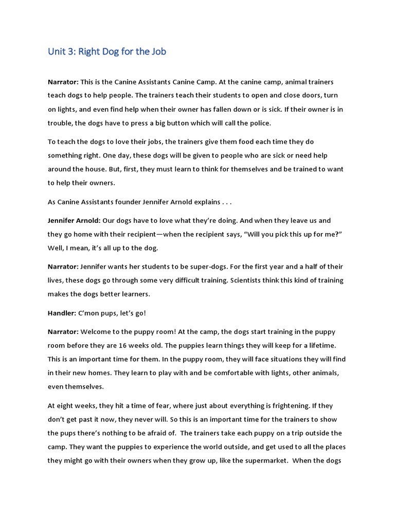 Right dog training for assistance jobs pdf