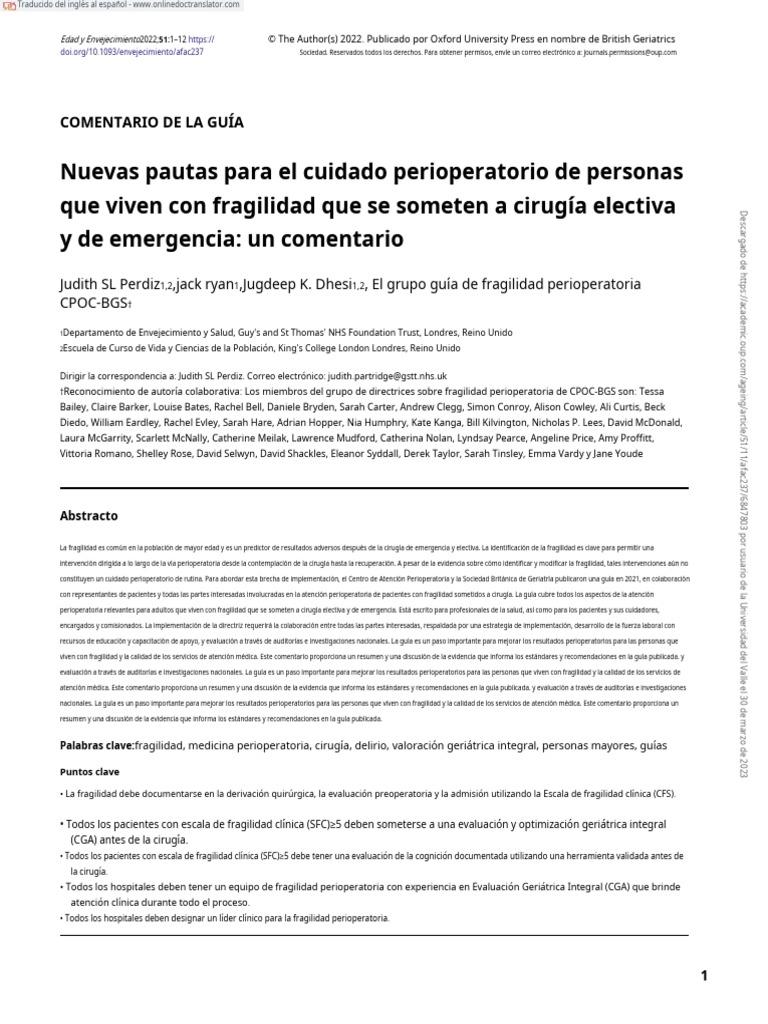 New Guidelines For The Perioperative Care of People Living With Frailty ...