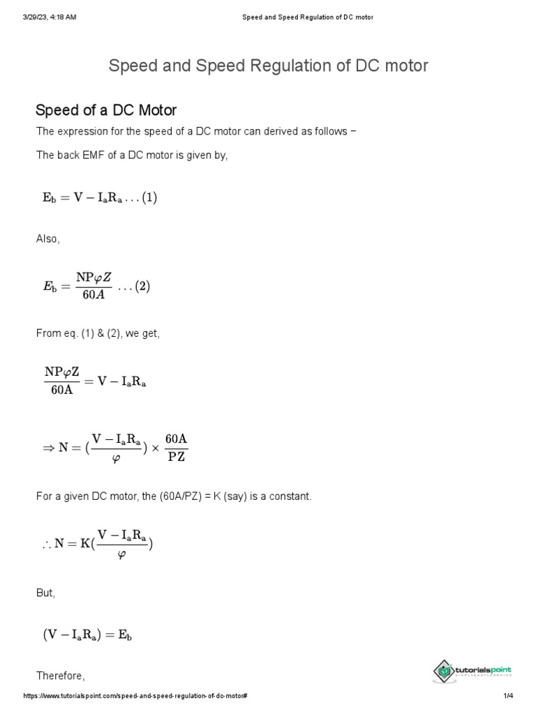 Speed and Speed Regulation of DC Motor PDF Mechanical Engineering