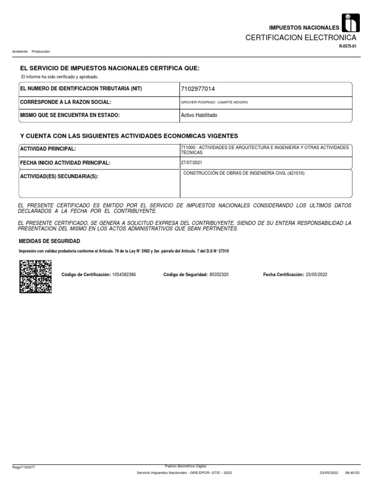 Certificado Electronico Impuestos | PDF | Gobierno