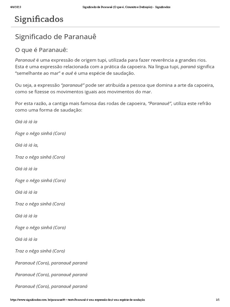 Paranauê: Significado e Uso na Capoeira | PDF | Arte