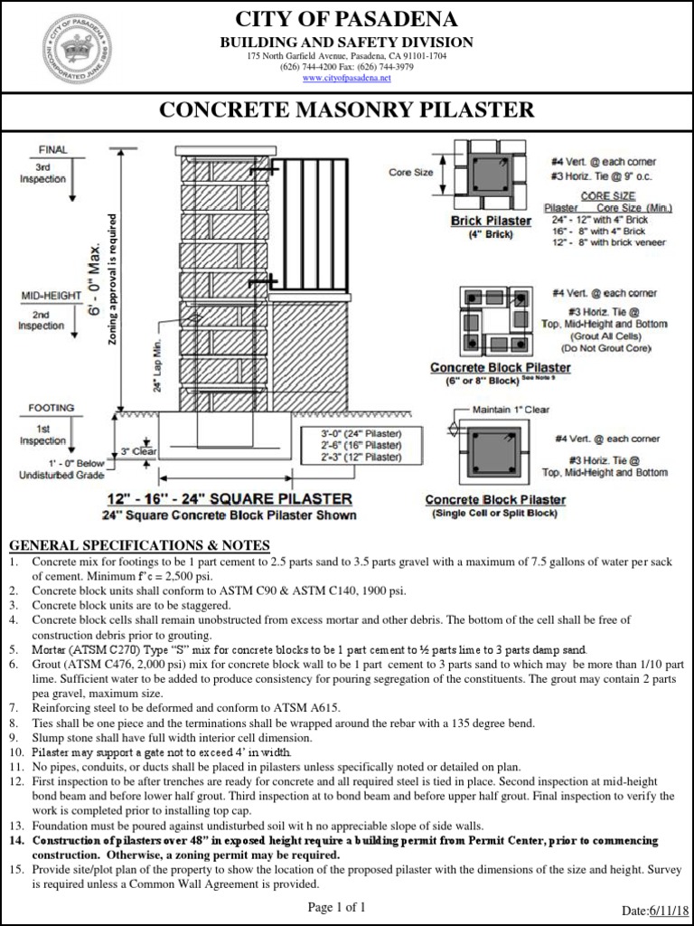 Standard Concrete Masonry Pilaster PDF Concrete Civil Engineering