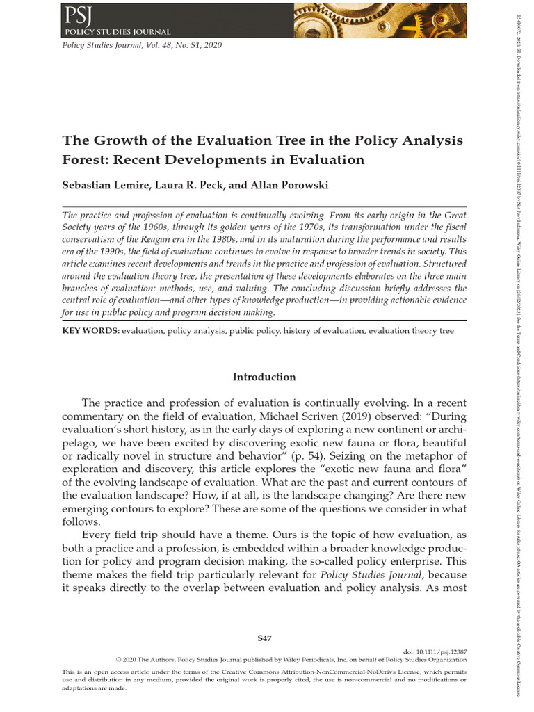 Policy Studies Journal 2020 Lemire The Growth of The Evaluation
