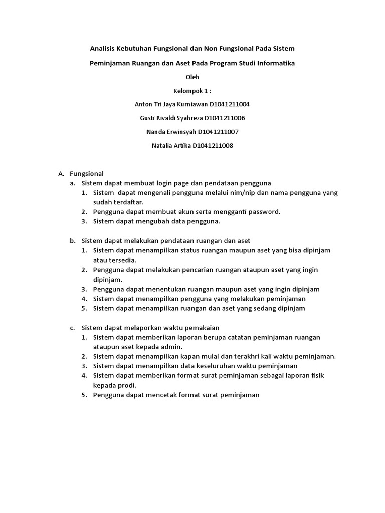 Analisis Kebutuhan Fungsional Dan Non Fungsional Pada Sistem | PDF