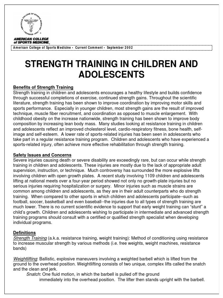 Strength Training for Youth: Benefits & Safety | PDF | Weight Training ...