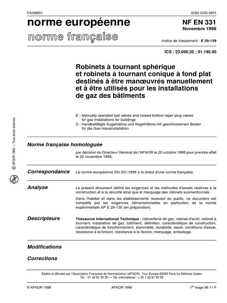 EN 331 - New1 | PDF | Tuyau | Robinet (plomberie)
